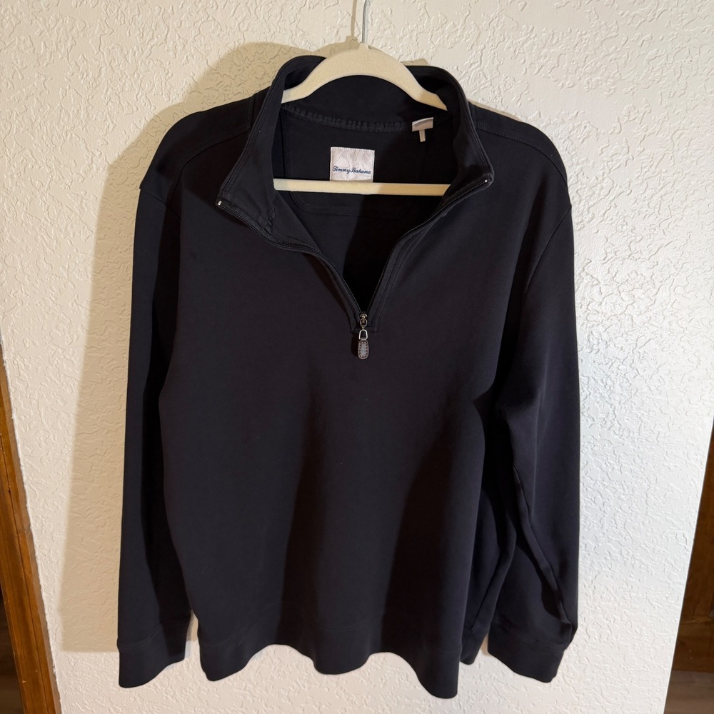 Tommy Bahama Quarter Zip Pullover Black XL Mens Pima Cotton Ribbed Trim Casual - Picture 6 of 11